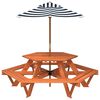 vidaXL Mesa de picnic hexagonal 6 ni&ntilde;os agujero sombrilla madera abeto