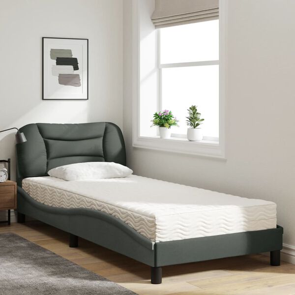 vidaXL Cama con colchón Hvar tela gris oscuro 80x200 cm