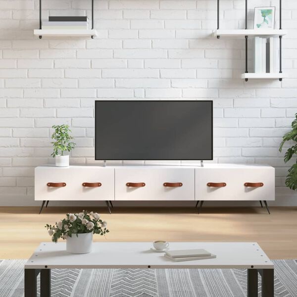 vidaXL Mueble de TV madera de ingenier&iacute;a blanco brillo 150x36x30 cm