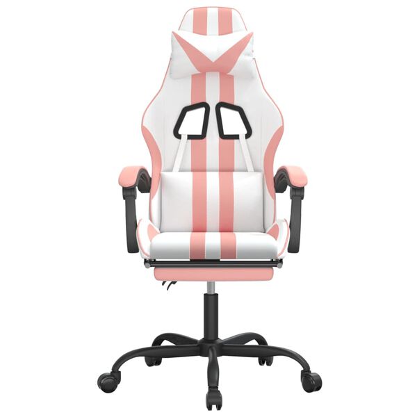 vidaXL Silla gaming con reposapi&eacute;s cuero sint&eacute;tico blanco y rosa