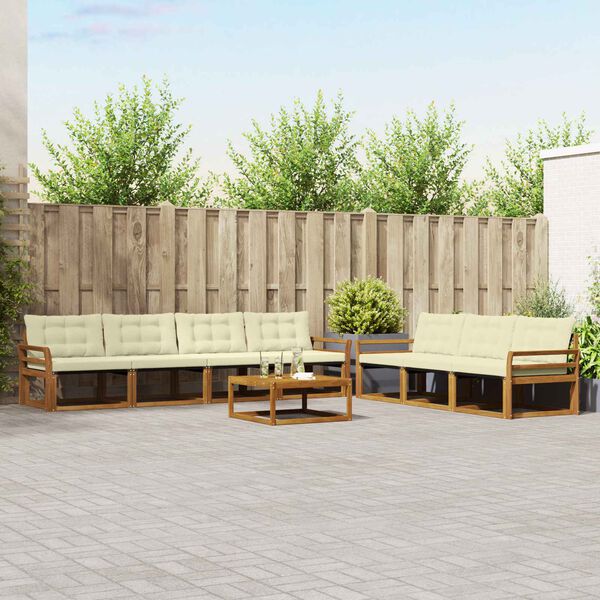 vidaXL Conjunto de sof&aacute;s de exterior con coj&iacute;n 8 pcs Natural y Crema