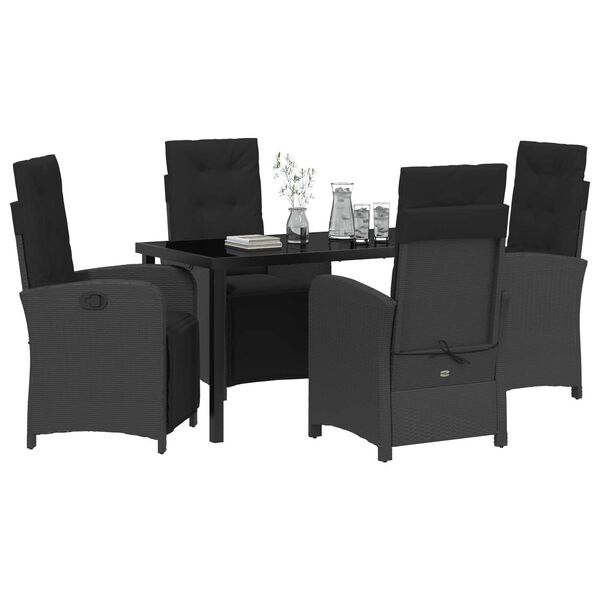 vidaXL Conjunto de Comedor de Jard&iacute;n 5 pcs Negro rat&aacute;n sint&eacute;tico
