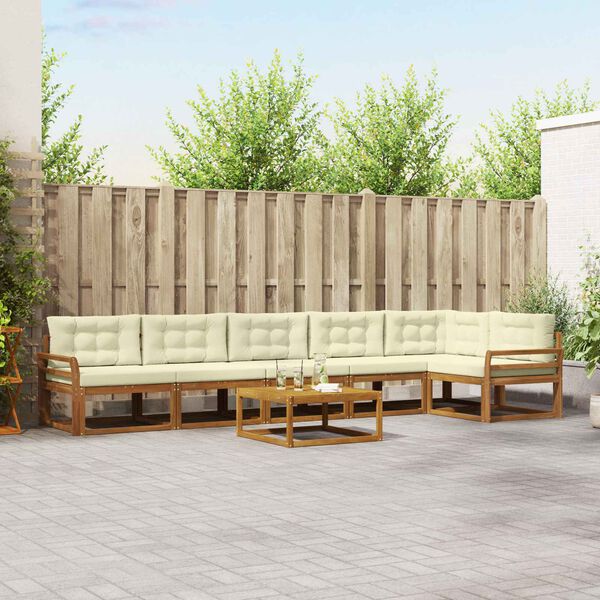 vidaXL Conjunto de sof&aacute;s de exterior con coj&iacute;n 7 pcs Natural y Crema