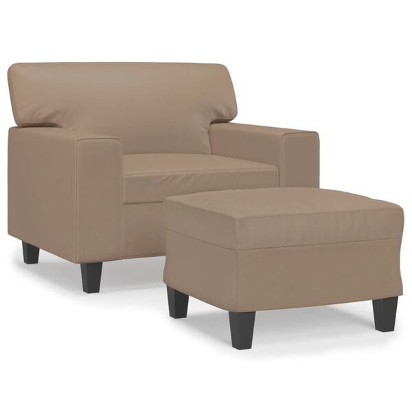 vidaXL Sill&oacute;n con taburete cuero sint&eacute;tico color capuchino 60 cm