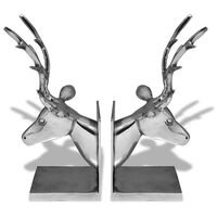 vidaXL Sujetalibros diseño de ciervo de 2 piezas aluminio plateado