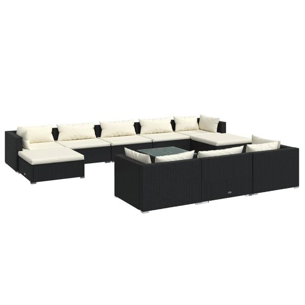 vidaXL Set de muebles de jard&iacute;n 11 pzas cojines rat&aacute;n sint&eacute;tico negro