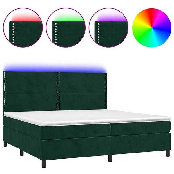 vidaXL Cama box spring colch&oacute;n y LED terciopelo verde oscuro 200x200cm