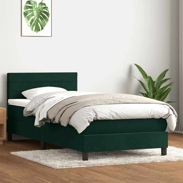 vidaXL Cama box spring con colch&oacute;n terciopelo verde oscuro 90x220 cm