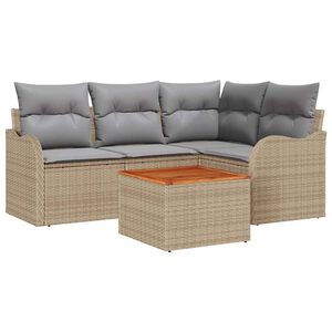 vidaXL Conjunto de sof&aacute;s de jard&iacute;n 5 pcs Beige rat&aacute;n sint&eacute;tico