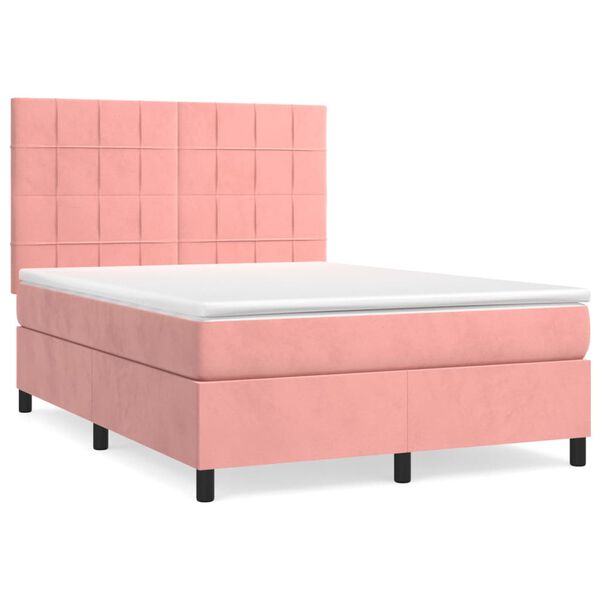 vidaXL Cama box spring con colch&oacute;n terciopelo rosa 140x190 cm