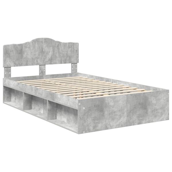 vidaXL Estructura de cama con cabecera Gris concreto 135 x 190 cm