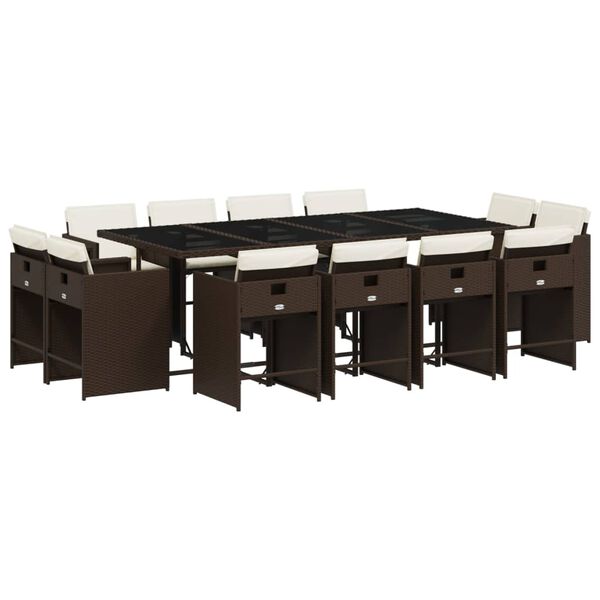 vidaXL Set muebles de jard&iacute;n 13 pzas y cojines rat&aacute;n sint&eacute;tico marr&oacute;n