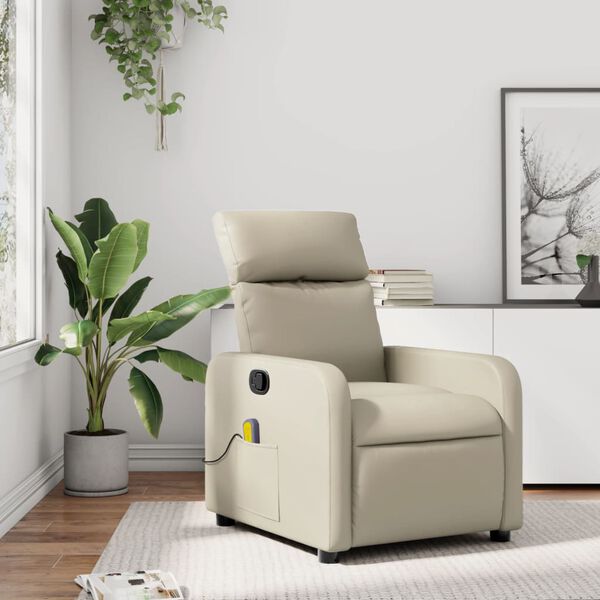 vidaXL Sill&oacute;n reclinable de masaje cuero sint&eacute;tico crema