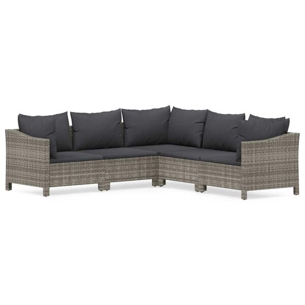 vidaXL Set de muebles de jardín 5 pzas y cojines ratán sintético gris