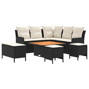 vidaXL Juegos de muebles 7 pcs Negro y crema Rat&aacute;n sint&eacute;tico