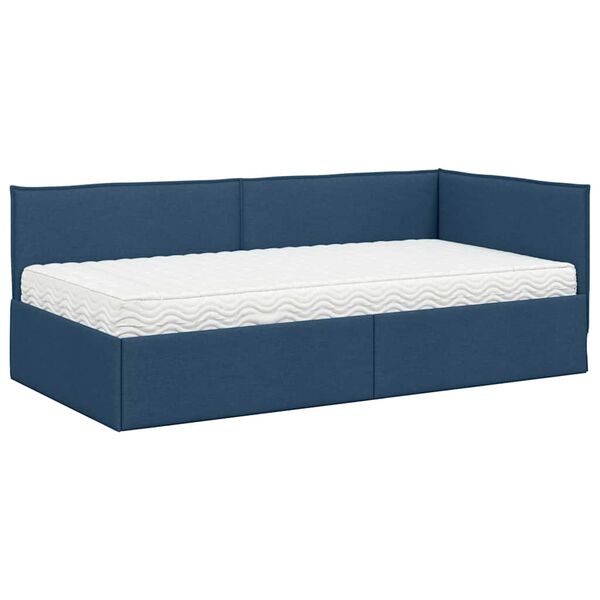 vidaXL Estructura de Cama Esquina con Colch&oacute;n 2 pcs Azul Terciopelo