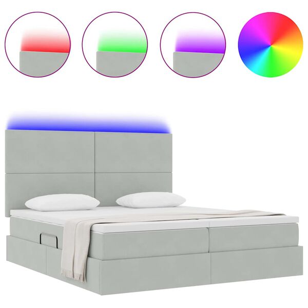 vidaXL Cama con tira de luces LED Gris Claro 200 x 200 cm Terciopelo