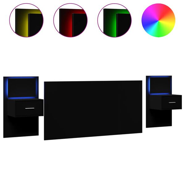 vidaXL Cabecero de cama con mesitas madera de ingenier&iacute;a negro 160 cm