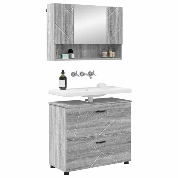 vidaXL Juego de muebles de ba&ntilde;o con caj&oacute;n con puerta 2 pcs Gris Sonoma
