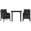 vidaXL Set comedor de jard&iacute;n 3 pzas con cojines rat&aacute;n sint&eacute;tico negro