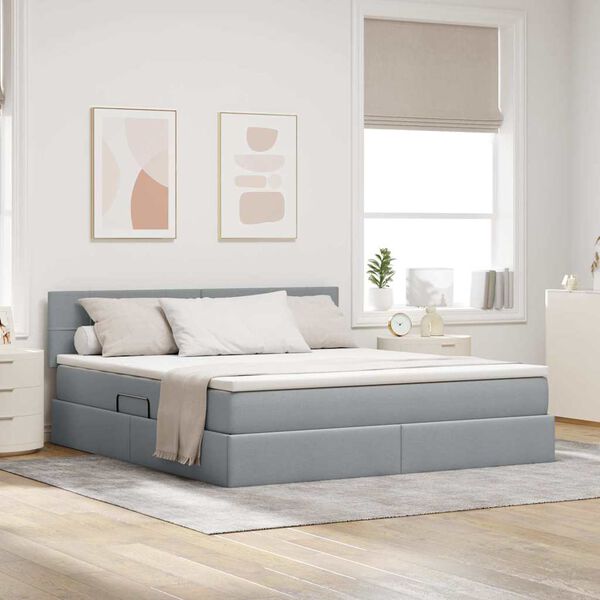 vidaXL Cama con almacenamiento y colchón Gris Claro 180 x 200 cm