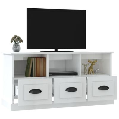 vidaXL Mueble de TV madera contrachapada blanco brillo 100x35x50 cm