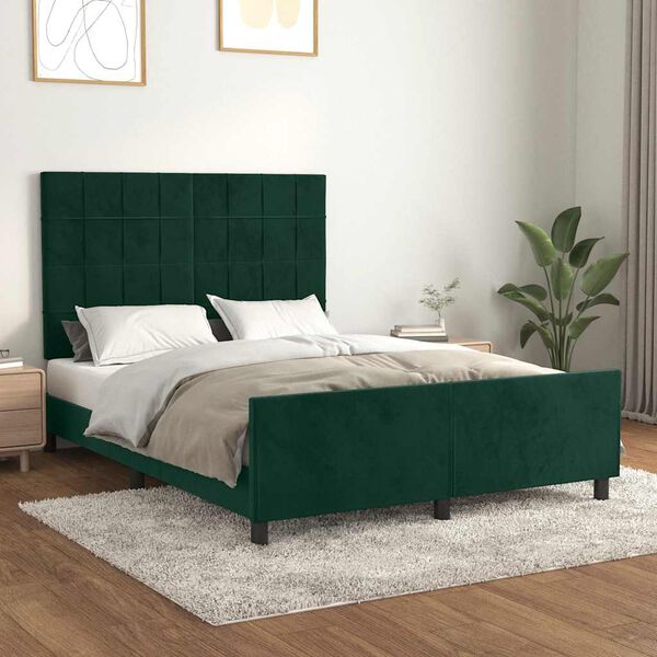 vidaXL Estructura cama sin colch&oacute;n terciopelo verde oscuro 140x200 cm