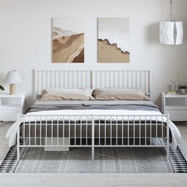 vidaXL Estructura cama sin colch&oacute;n con estribo metal blanco 193x203 cm