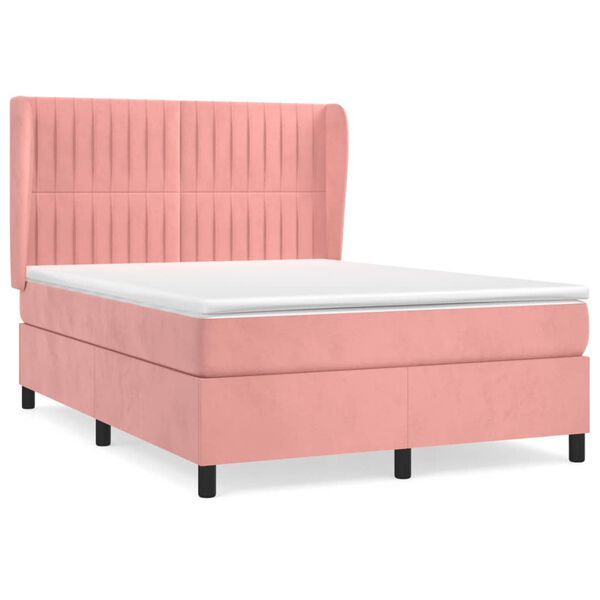 vidaXL Cama box spring con colch&oacute;n terciopelo rosa 140x190 cm