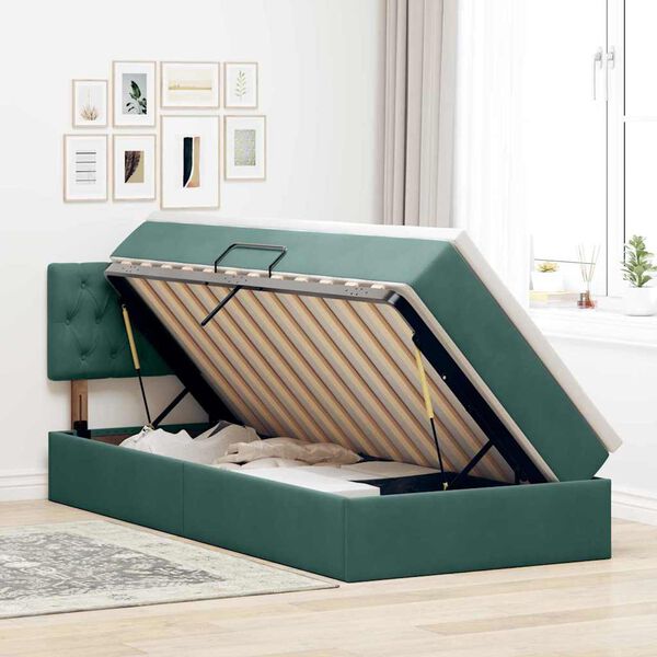 vidaXL Cama con almacenamiento y LED con LED Verde oscuro 90 x 190 cm