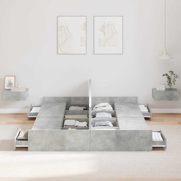 vidaXL Cama con almacenamiento con cabecera Gris Concreto 140 x 200 cm