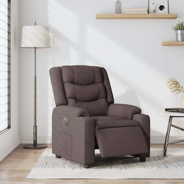 vidaXL Sill&oacute;n reclinable el&eacute;ctrico tela marr&oacute;n oscuro