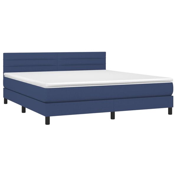 vidaXL Cama box spring colch&oacute;n y luces LED tela azul 160x200 cm