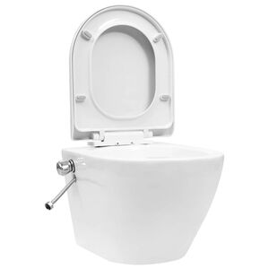 vidaXL Inodoro de pared sin bordes con funci&oacute;n de bid&eacute; cer&aacute;mica blanco