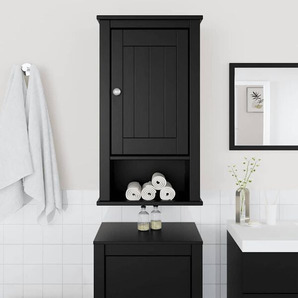 vidaXL Mueble de pared ba&ntilde;o BERG madera maciza pino negro 40x27x71,5cm