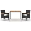 vidaXL Set comedor de jard&iacute;n 3 pzas con cojines rat&aacute;n sint&eacute;tico negro