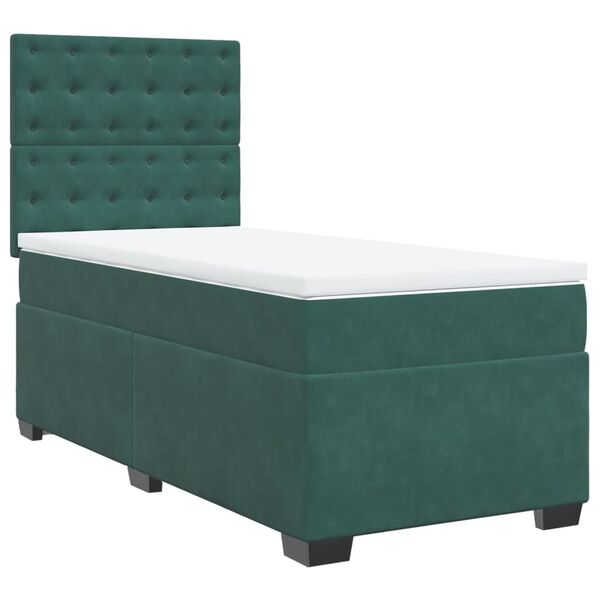 vidaXL Cama box spring con colch&oacute;n terciopelo verde oscuro 90x190 cm