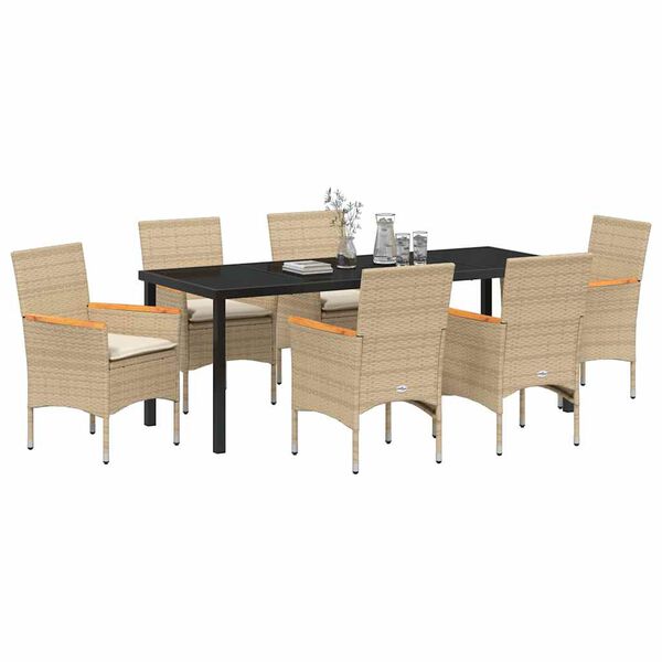 vidaXL Conjunto de Comedor de Jard&iacute;n 7 pcs Beige rat&aacute;n sint&eacute;tico