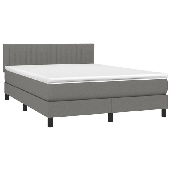 vidaXL Cama box spring con colch&oacute;n tela gris oscuro 140x190 cm