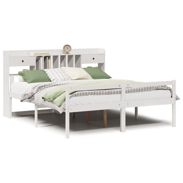 vidaXL Cama con estanter&iacute;a sin colch&oacute;n madera maciza blanca 180x200 cm