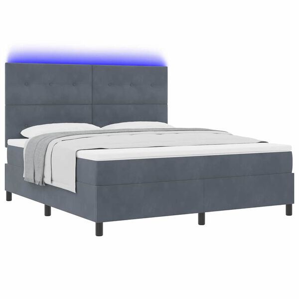 vidaXL Cama Box Spring LED con colch&oacute;n Gris oscuro 180 x 200 cm tela
