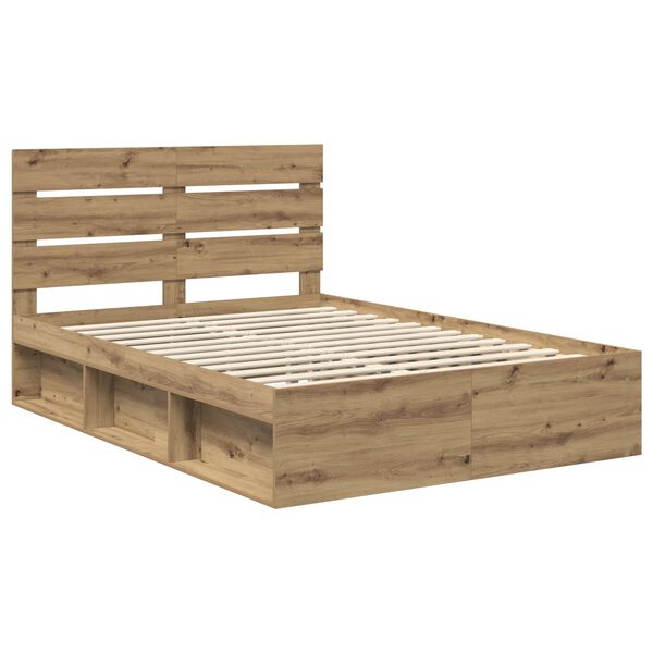 vidaXL Estructura de cama con cabecera Roble Artesanal 150 x 200 cm