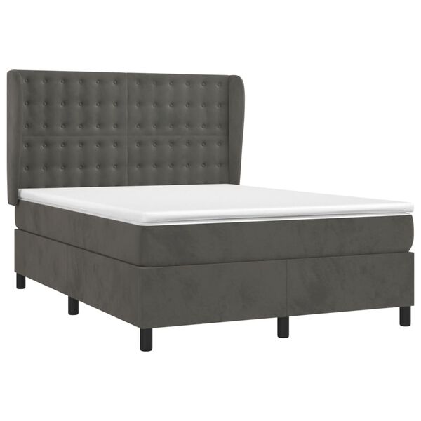 vidaXL Cama box spring con colch&oacute;n terciopelo gris oscuro 140x200 cm