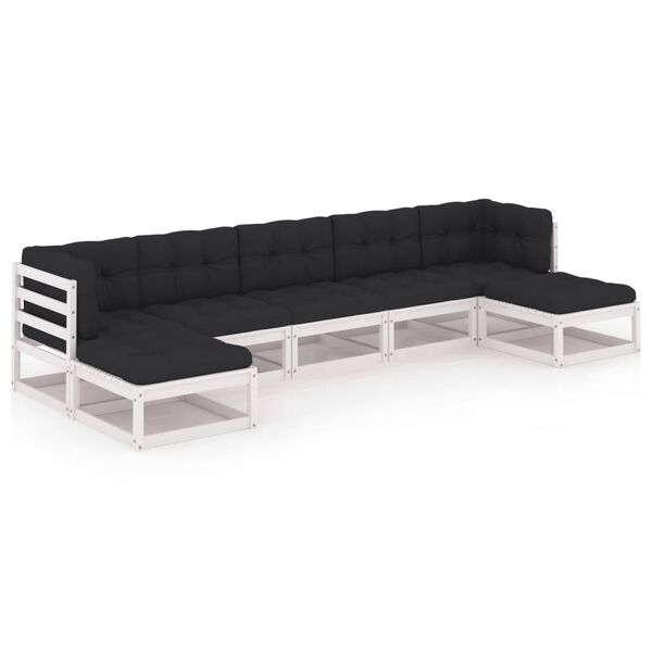 vidaXL Set muebles jard&iacute;n 7 pzas con cojines madera maciza pino blanco