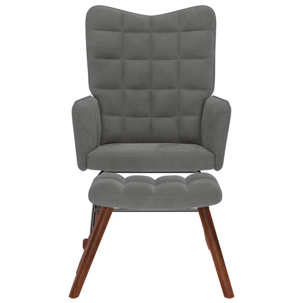 vidaXL Mecedora con taburete de terciopelo gris oscuro