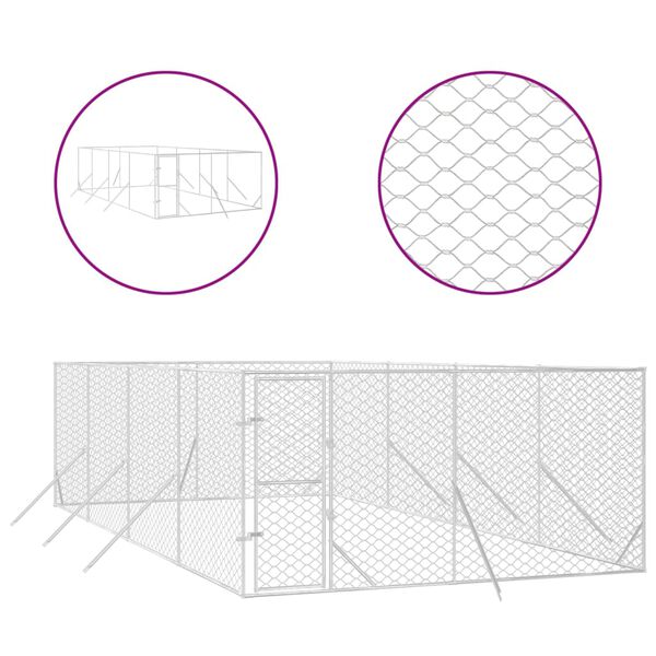 vidaXL Perrera de exterior acero galvanizado plateado 4x8x2 m