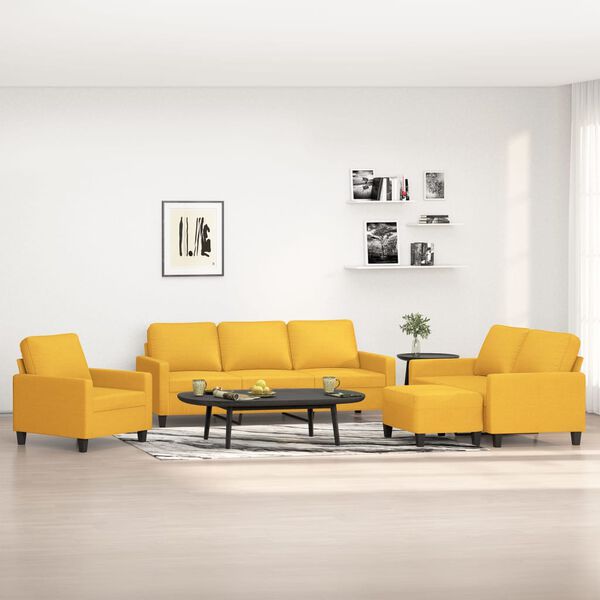 vidaXL Juego de sof&aacute;s con cojines 4 piezas tela amarillo claro
