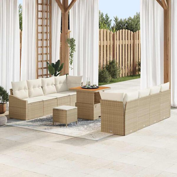 vidaXL Conjunto de sofá de jardín con cojín 11 pcs Beige y Crema