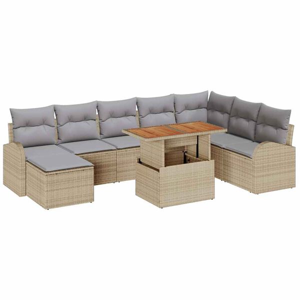 vidaXL Conjunto de sof&aacute; de jard&iacute;n con coj&iacute;n 9 pcs beige y gris claro