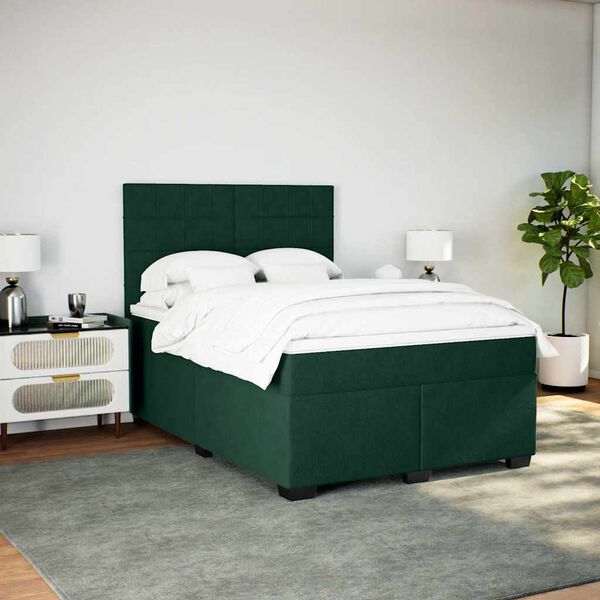 vidaXL Cama box spring con colch&oacute;n terciopelo verde oscuro 140x190 cm